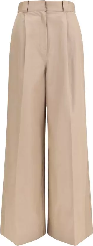 Beige Cotton Flared Pants