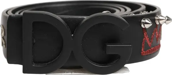 Black Leather Prince Crown Logo Buckle Belt