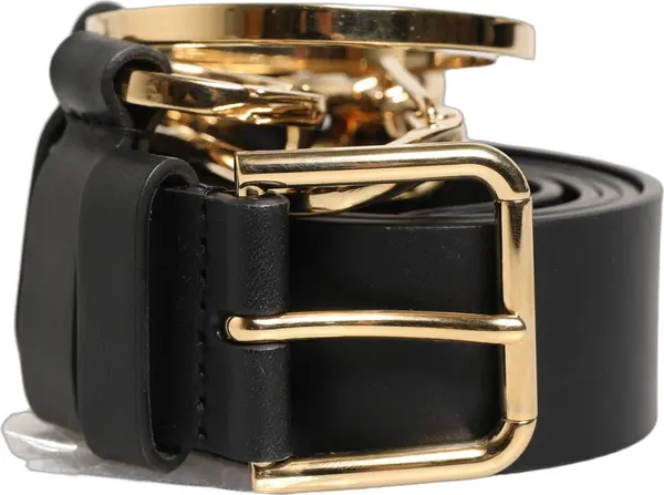 Black Calf Leather Gold Metal Buckle Men Belt