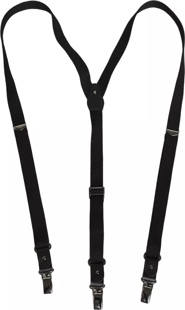 Black Cotton Leather Elastic Y-back Metal Clips Suspender