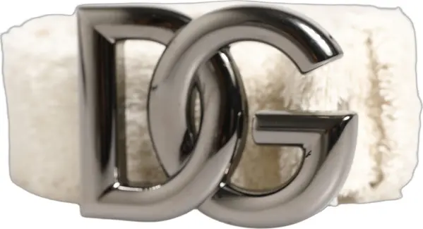 White Cotton Fleece DG Logo Metal Buckle Belt