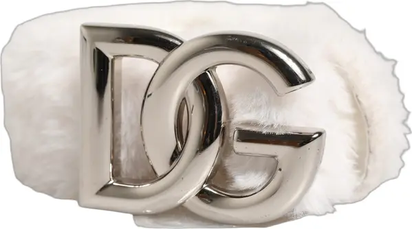 White Fleece Silver DG Logo Metal Buckle Belt