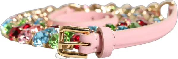 Pink Leather Crystal Chain Embellished Belt