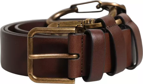 Brown Calfskin Leather Gold Metal Buckle Belt