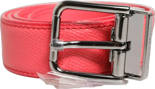 Pink Lambskin Leather Silver Metal Buckle Belt