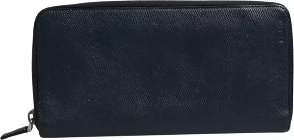 Navy Oliver Embossed Leather Zip-Around Wallet