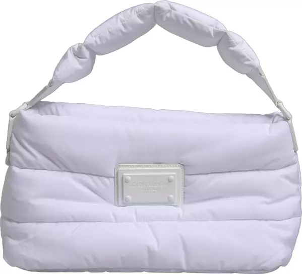 White Logo Plaque Polyester Quilted Shoulder Borse Bag