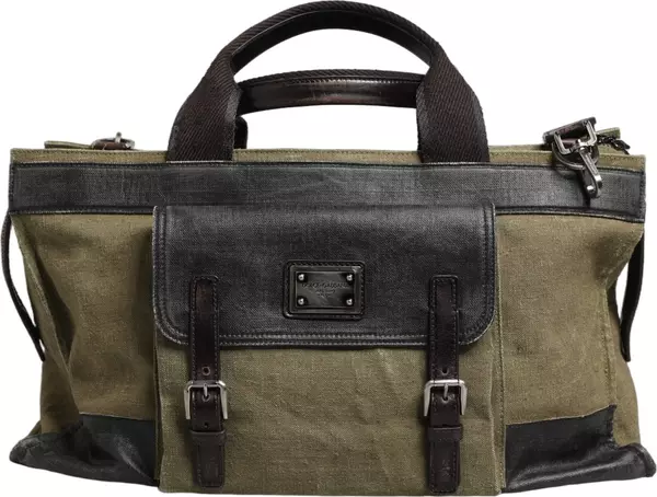 Military Green Two Tone Tote Duffel Shoulder Borse Bag