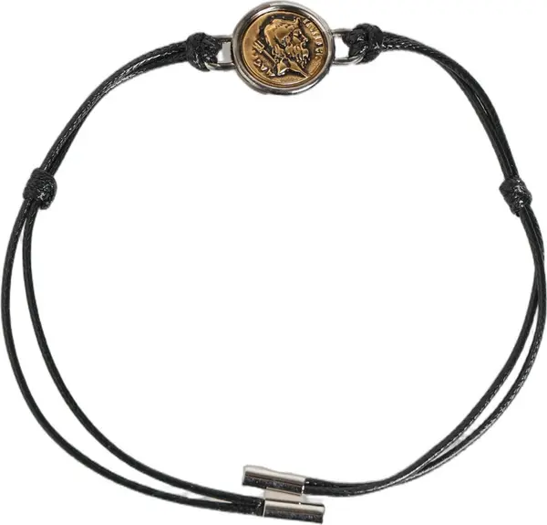 Black Polyester Cord Gold Tone Roman Coin Charm Bracelet