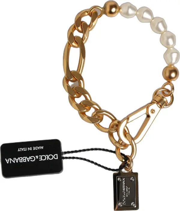 Gold Brass Pearl Embellished Chain Link Jewelry Bracelet