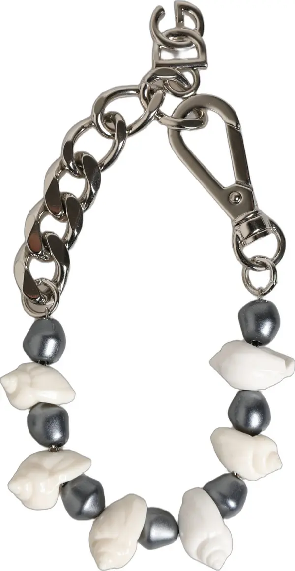 Silver Tone Brass Beaded Shell DG Logo Pendant Bracelet