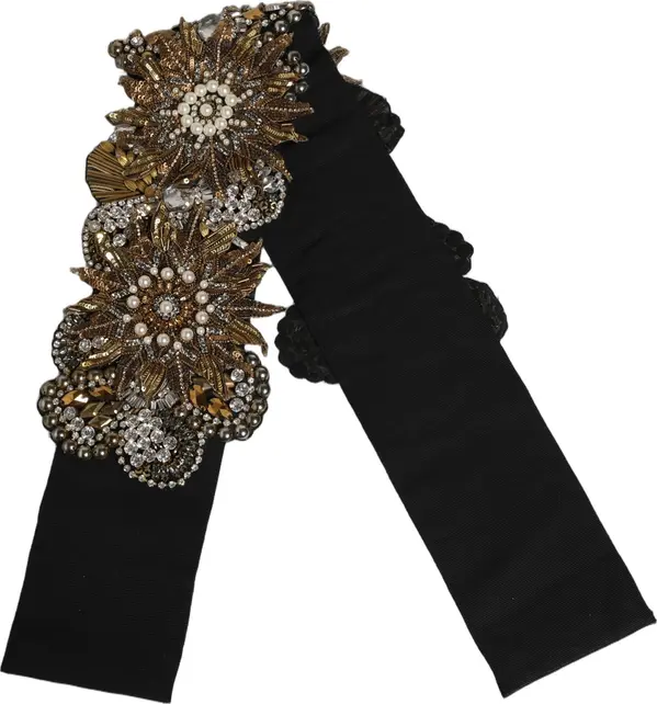 Black Gold Tone Crystal Brass Flower Brooches Belt