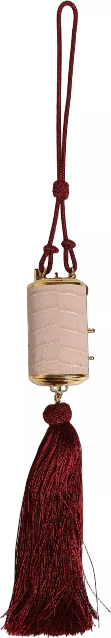 Pink Exotic Leather Mini Mirror Tassel Makeup Bag