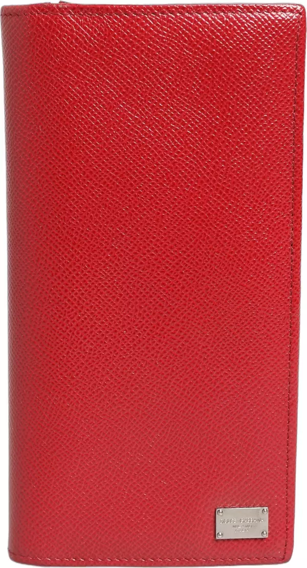 Red Dauphine Leather ID Men Card Holder Bifold Wallet