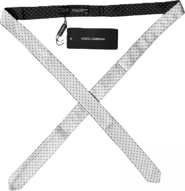 White Black Patterned Silk Adjustable Men Necktie Tie