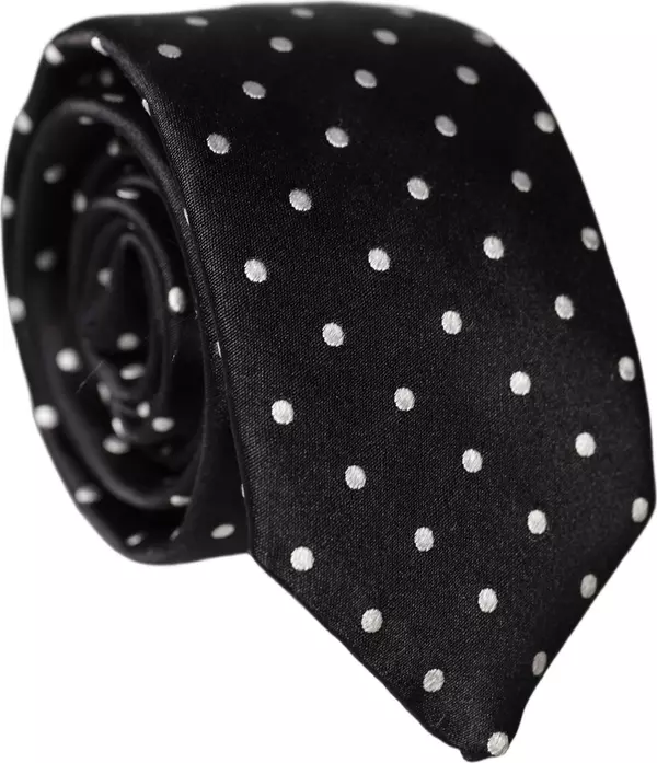 Black White Polka Dots Silk Adjustable Men Necktie Tie