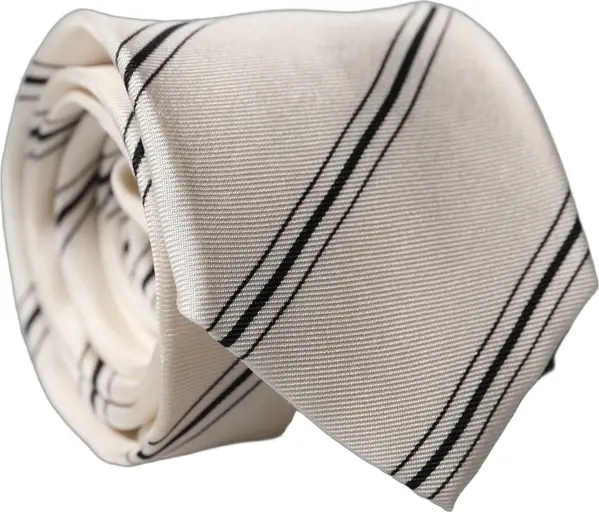 Beige Black Stripes 100% Silk Adjustable Men Necktie Tie