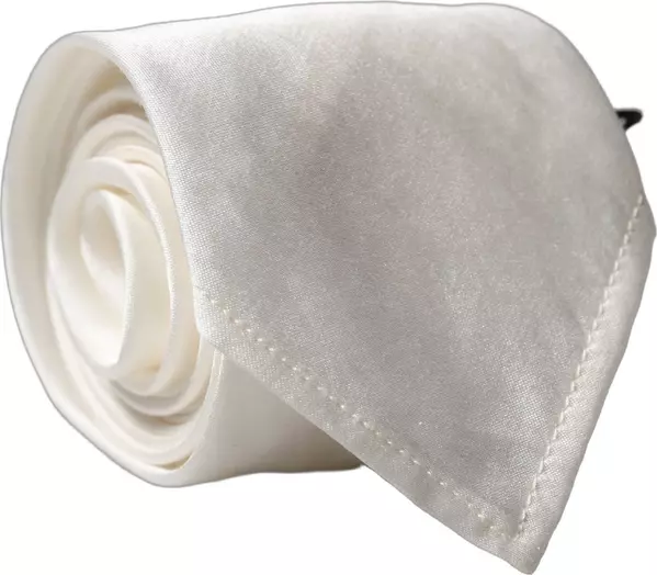 White Solid Silk Blend Adjustable Men Tied Necktie Tie