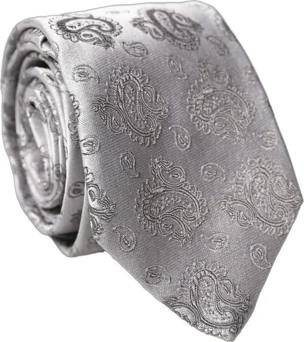 Silver Gray Paisley Silk Adjustable Men Tied Necktie Tie