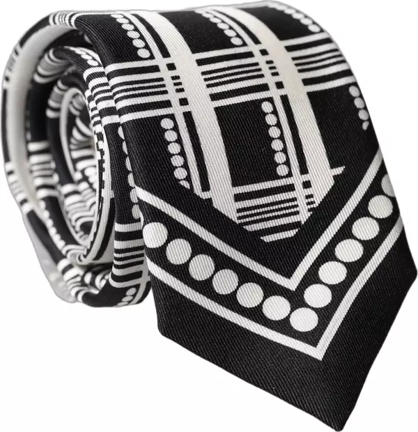 Black White Abstract Silk Adjustable Men Tied Necktie Tie