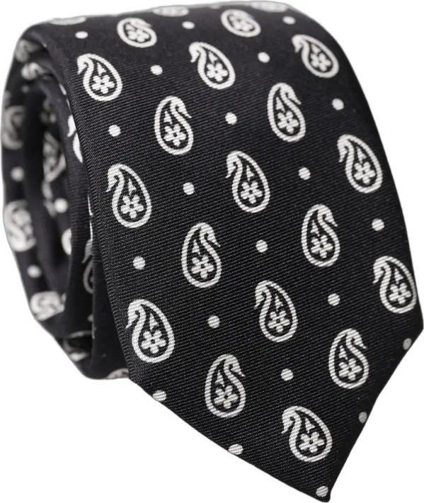 Black Paisley 100% Silk Adjustable Men Tied Necktie Tie