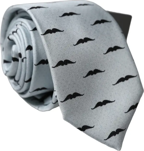 Light Gray Mustache Fantasy Silk Adjustable Necktie Tie