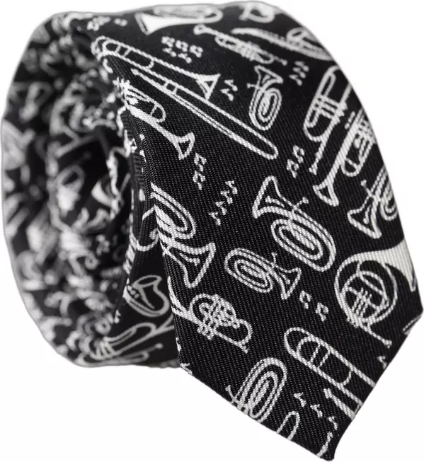 Black Trumpet Print Silk Adjustable Men Tied Necktie Tie