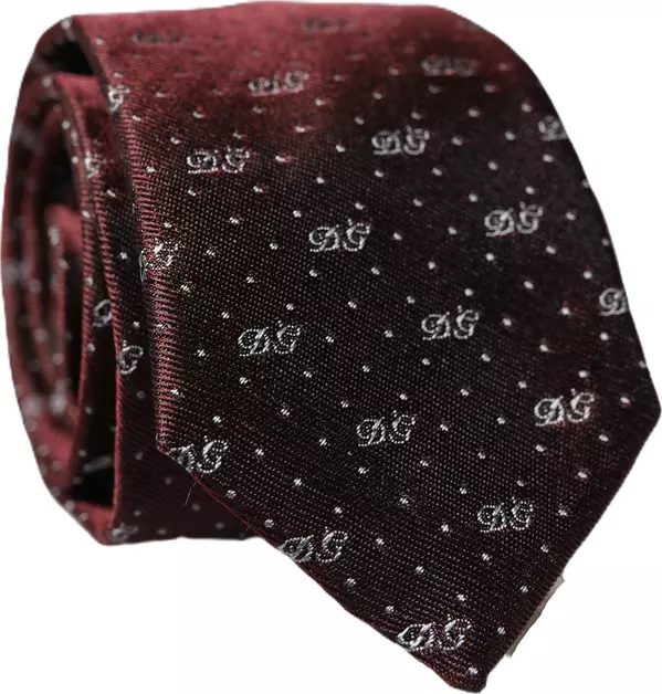 Burgundy Logo Monogram Silk Adjustable Men Necktie Tie