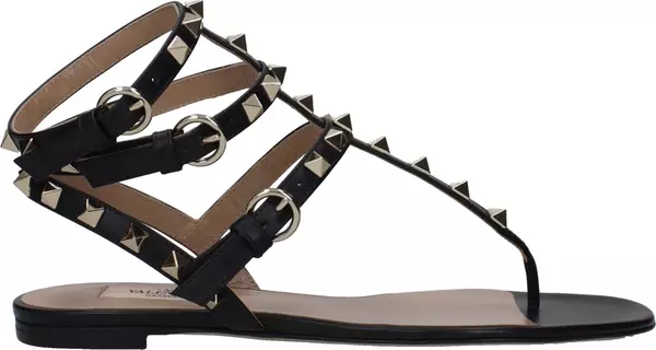 Black Leather Flip-Flop Sandals