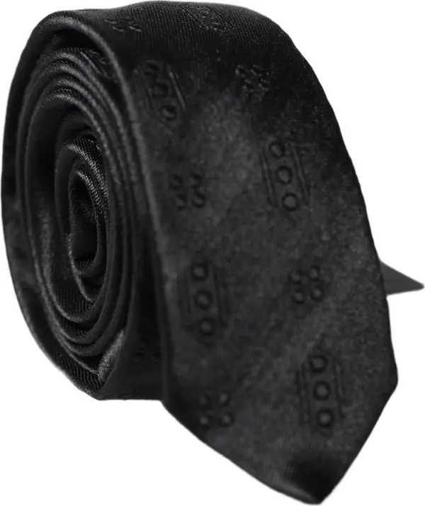 Black Patterned 100% Silk Adjustable Men Necktie Tie