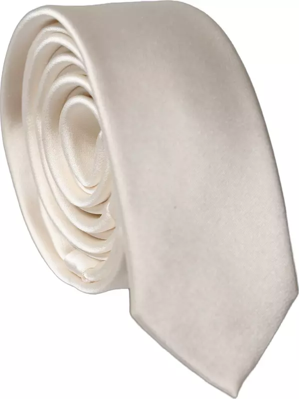 Off White Satin 100% Silk Adjustable Men Tied Necktie Tie