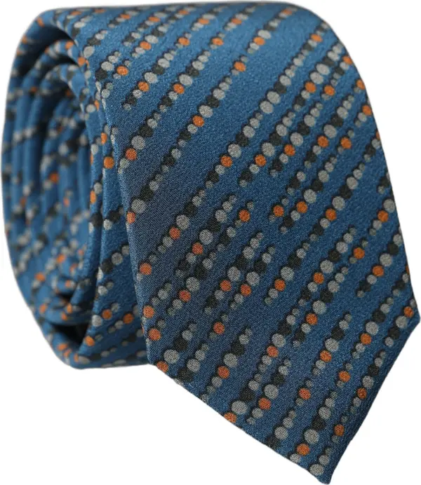 Blue Patterned 100% Silk Adjustable Men Tied Necktie Tie