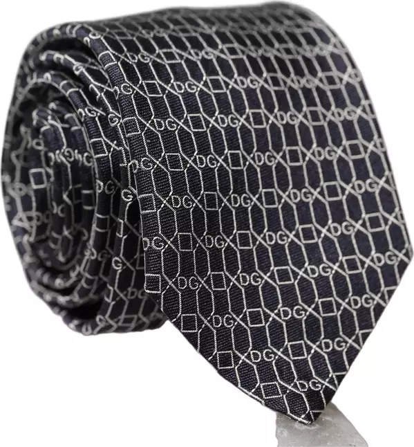 Black Geometric DG Silk Adjustable Men Tied Necktie Tie