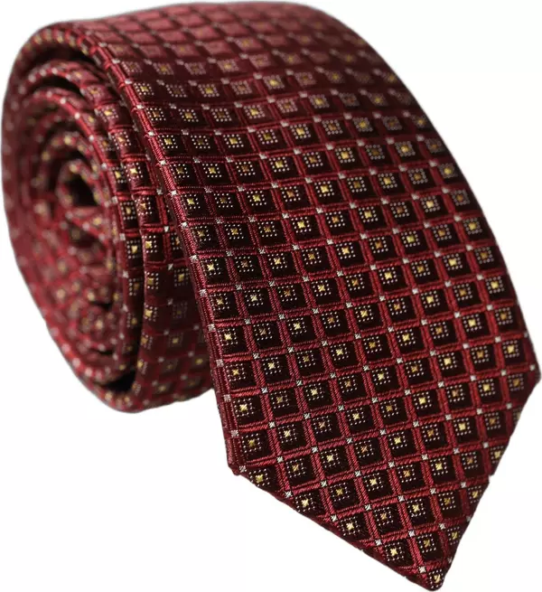 Burgundy Geometric Silk Adjustable Men Tied Necktie Tie