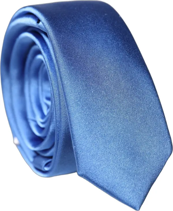 Blue Satin 100% Silk Adjustable Men Tied Necktie Tie
