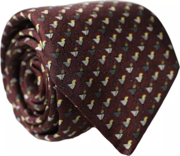 Burgundy Geometric Silk Adjustable Men Tied Necktie Tie