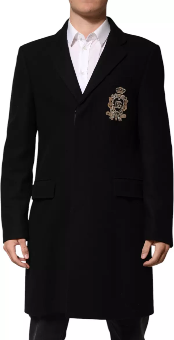 Black Heraldic Patch Single Breasted Jacket