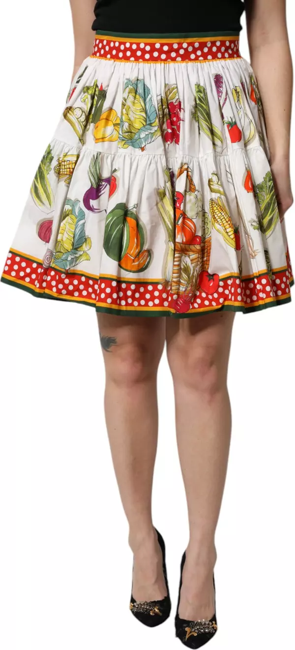 Multicolor Vegetable Print Short Poplin Mini Skirt