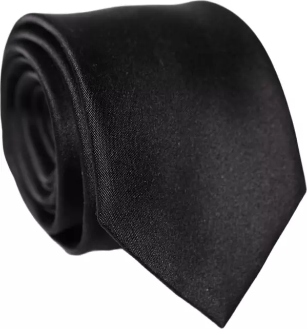 Black Solid Silk Satin Wide Adjustable Men Necktie Tie