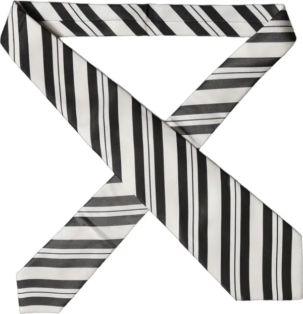 Black White Stripes Silk Adjustable Women Necktie Tie