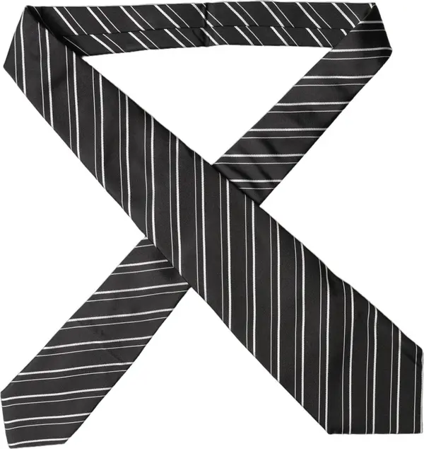 Black White Stripes Silk Adjustable Women Necktie Tie