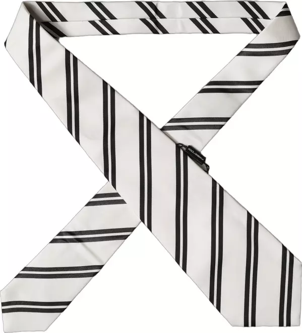 White Black Stripes Silk Adjustable Women Necktie Tie