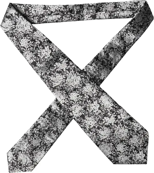 Black Silver Floral Silk Adjustable Women Necktie Tie