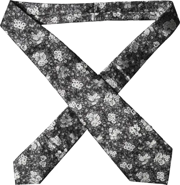 Black White Floral Silk Adjustable Women Necktie Tie