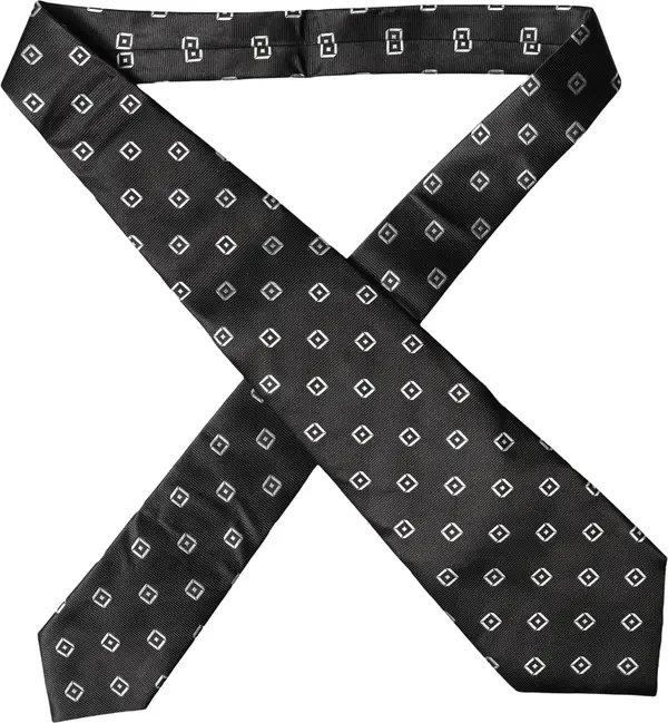 Black White Geometric Silk Adjustable Women Necktie Tie