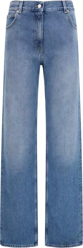 Blue Cotton Straight-Leg Jeans