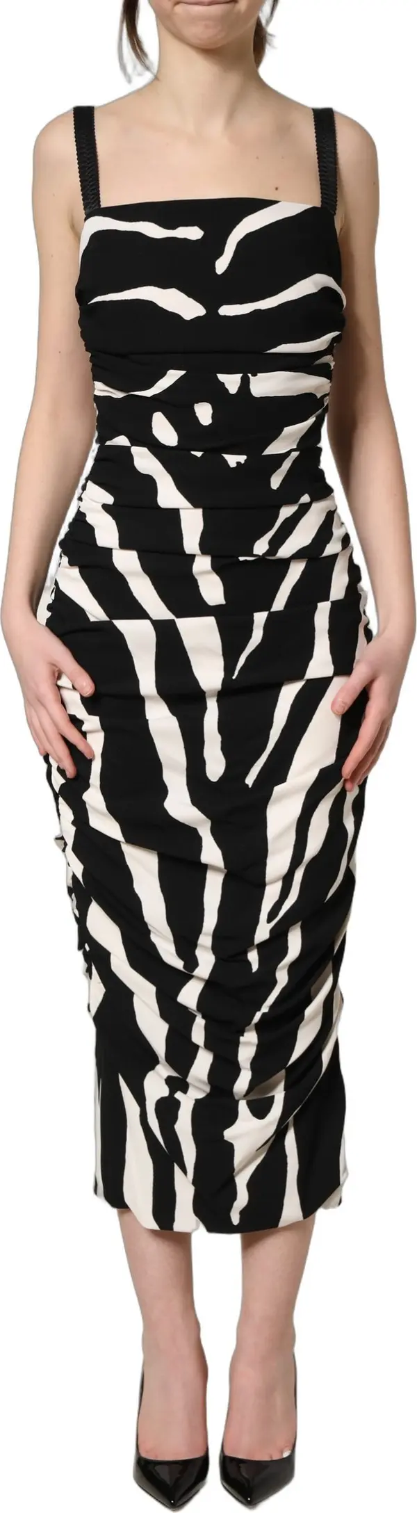 Black White Zebra Cady Calf Length Dress