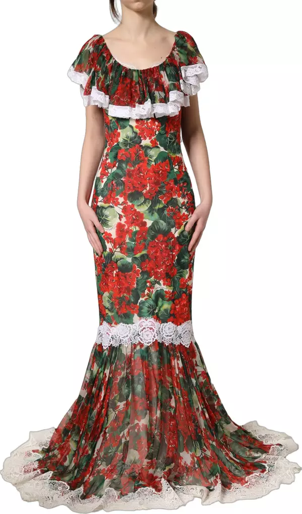 Multicolor Geranium Flower Lace Maxi Dress