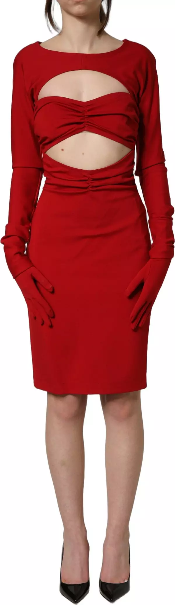 Red Cut Out Bodycon Long Sleeves Sheath Glove Dress