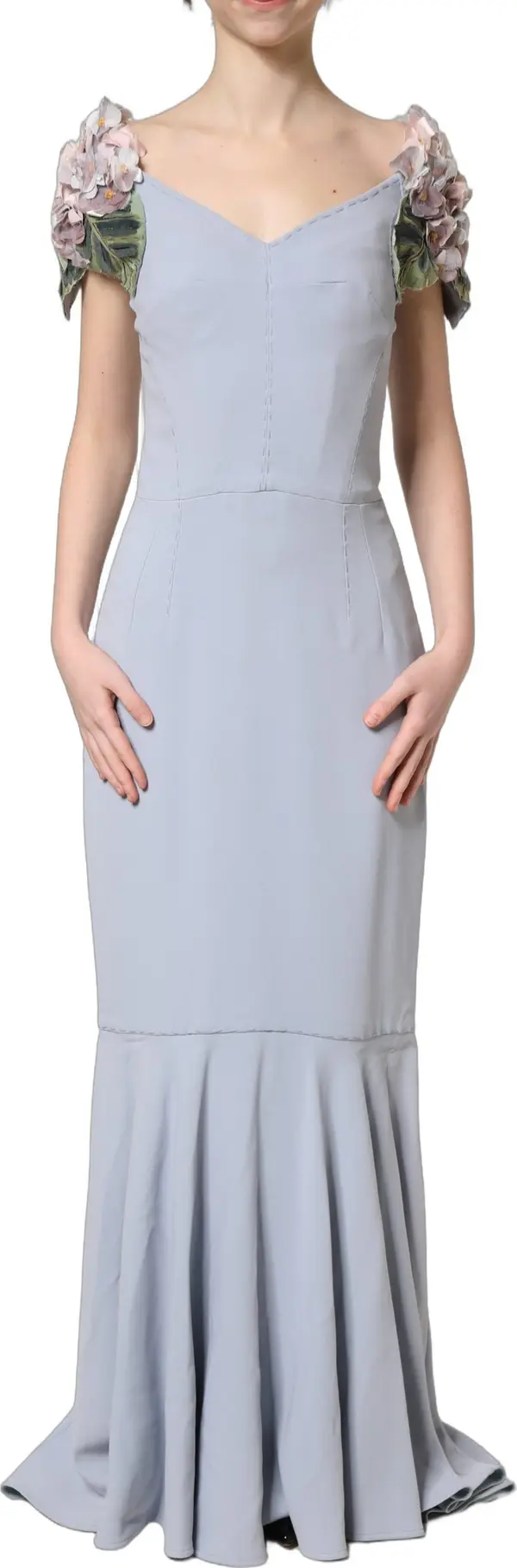 Light Blue Hydrangea Embellished Cap Sleeve Dress